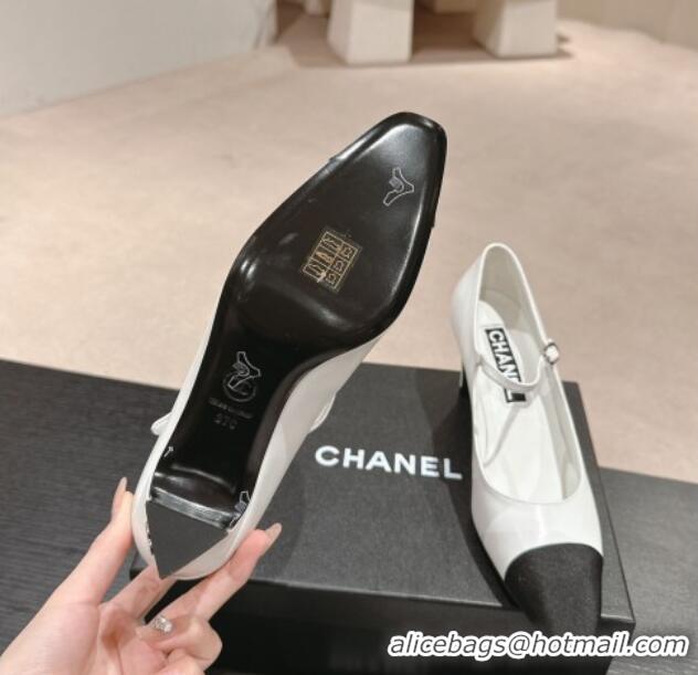 Purchase Chanel Lambskin & Grosgrain Mary Janes Pumps 6.5cm White 423092