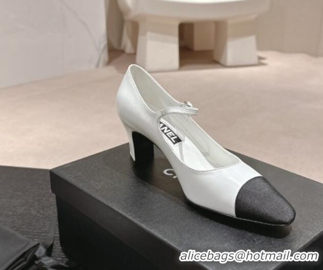 Purchase Chanel Lambskin & Grosgrain Mary Janes Pumps 6.5cm White 423092