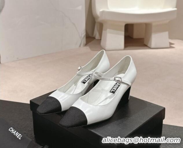 Purchase Chanel Lambskin & Grosgrain Mary Janes Pumps 6.5cm White 423092