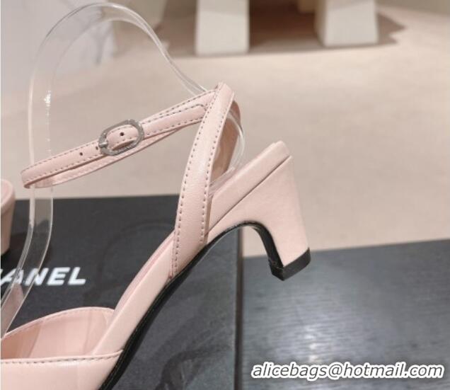 Good Quality Chanel Lambskin & Grosgrain Slingbacks Pumps 5cm G45370 Light Pink 423093