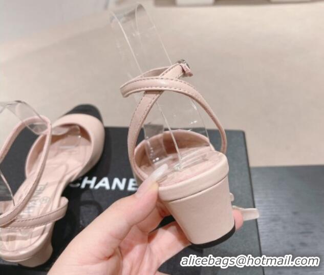 Good Quality Chanel Lambskin & Grosgrain Slingbacks Pumps 5cm G45370 Light Pink 423093