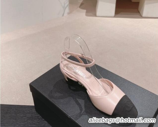 Good Quality Chanel Lambskin & Grosgrain Slingbacks Pumps 5cm G45370 Light Pink 423093