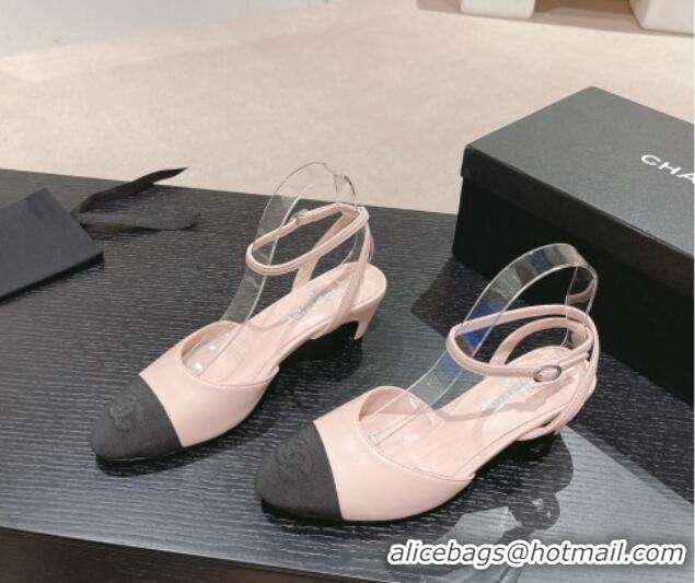 Good Quality Chanel Lambskin & Grosgrain Slingbacks Pumps 5cm G45370 Light Pink 423093