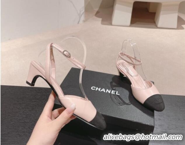 Good Quality Chanel Lambskin & Grosgrain Slingbacks Pumps 5cm G45370 Light Pink 423093