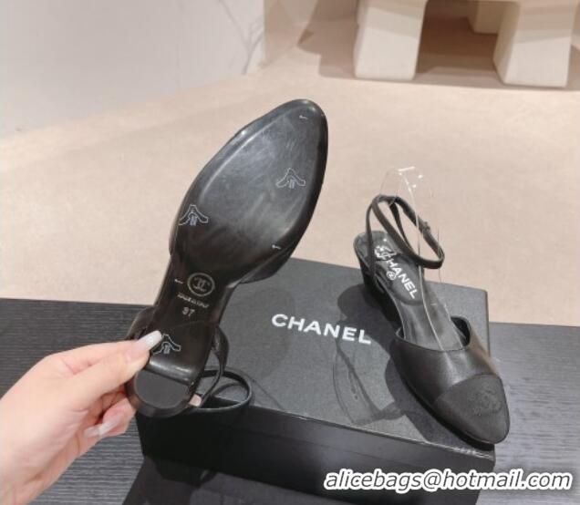 Top Design Chanel Lambskin & Grosgrain Slingbacks Pumps 5cm G45370 Black 423094