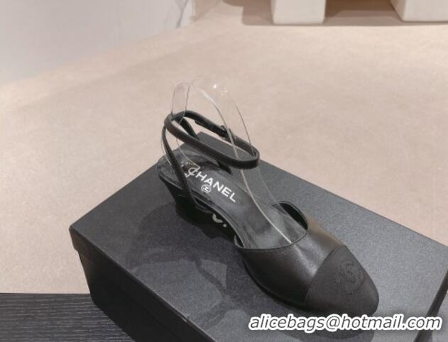 Top Design Chanel Lambskin & Grosgrain Slingbacks Pumps 5cm G45370 Black 423094