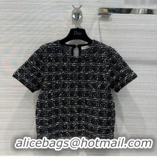 Buy Inexpensive Dior Knit Short-sleeved Sweater D043011 Black 2024