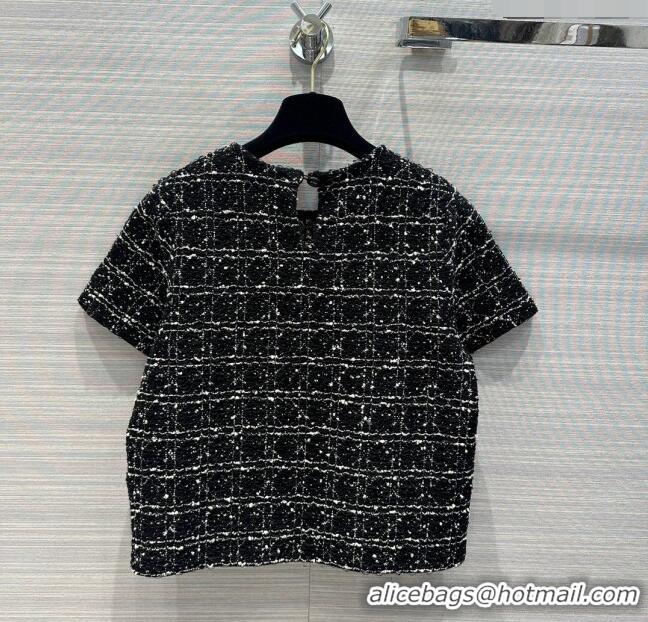 Buy Inexpensive Dior Knit Short-sleeved Sweater D043011 Black 2024