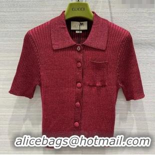 Luxury Cheap Gucci Knit Short-sleeved Sweater G043015 Red 2024