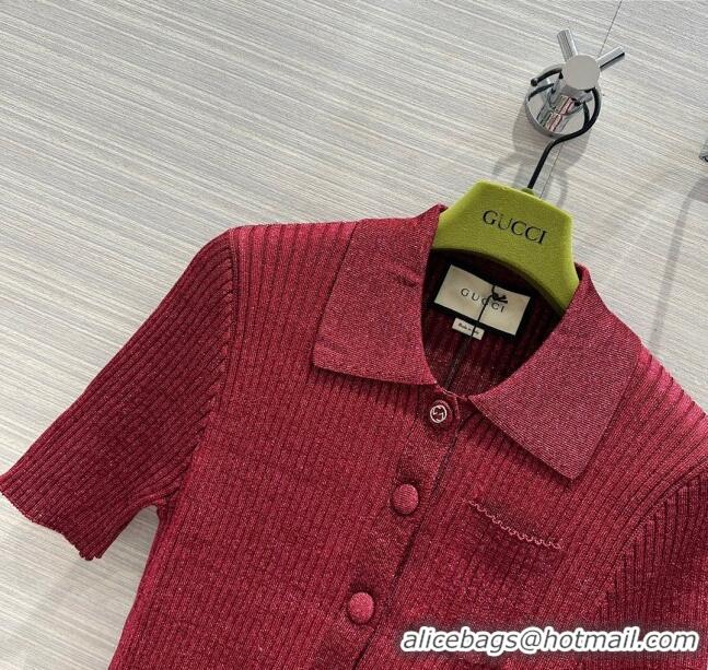 Luxury Cheap Gucci Knit Short-sleeved Sweater G043015 Red 2024