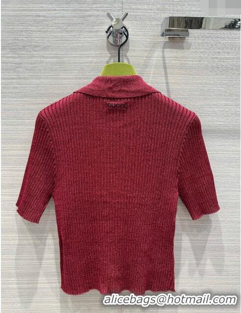 Luxury Cheap Gucci Knit Short-sleeved Sweater G043015 Red 2024