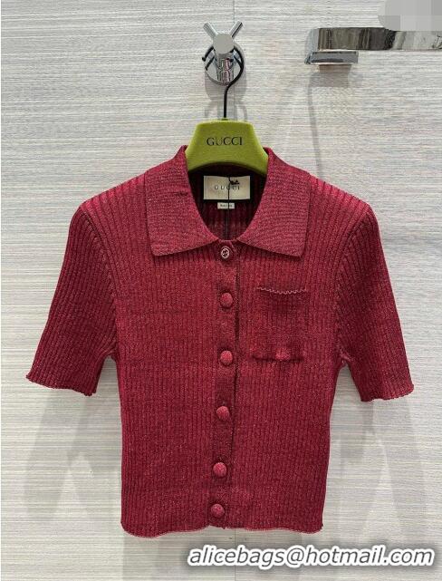 Luxury Cheap Gucci Knit Short-sleeved Sweater G043015 Red 2024