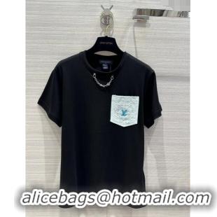 Good Product Louis Vuitton Cotton T-shirt LV043022 Black 2024