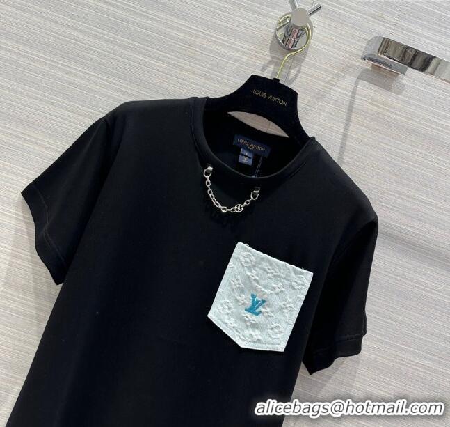 Good Product Louis Vuitton Cotton T-shirt LV043022 Black 2024