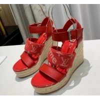 Best Product Louis Vuitton Starboard Wedge Sandals 10cm in Denim and Leather Red 0320106