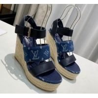 Purchase Louis Vuitton Starboard Wedge Sandals 10cm in Denim and Leather Blue 0320107