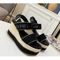 Unique Style Louis Vuitton Starboard Wedge Sandals 10cm in Canvas Black 0320114