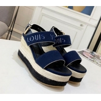 Durable Louis Vuitton Starboard Wedge Sandals 10cm in Canvas Blue 0320115