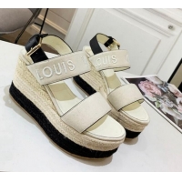 Low Cost Louis Vuitton Starboard Wedge Sandals 10cm in Canvas White 0320116