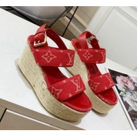 Good Quality Louis Vuitton Starboard Wedge Sandals 10cm in Denim Red 0320117