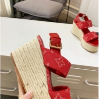 Good Quality Louis Vuitton Starboard Wedge Sandals 10cm in Denim Red 0320117