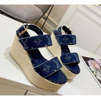 Sophisticated Louis Vuitton Starboard Wedge Sandals 10cm in Denim Blue 0320118