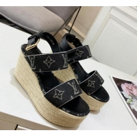 Good Product Louis Vuitton Starboard Wedge Sandals 10cm in Denim Black 320119