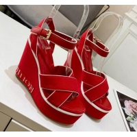 Best Product Louis Vuitton Harbour Wedge Sandals 12cm in Canvas Red 0321004