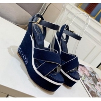 Shop Duplicate Louis Vuitton Harbour Wedge Sandals 12cm in Canvas Navy Blue 0321005