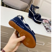 Shop Duplicate Louis Vuitton Harbour Wedge Sandals 12cm in Canvas Navy Blue 0321005