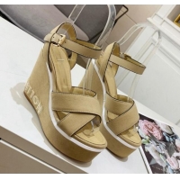 Lower Price Louis Vuitton Harbour Wedge Sandals 12cm in Canvas Beige 0321007