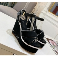 Top Design Louis Vuitton Harbour Wedge Sandals 12cm in Canvas Black 0321008