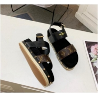 Stylish Louis Vuitton Flat Sandals in Leather and Canvas Black 321009