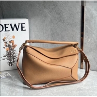 New Design Loewe Puzzle Medium Bag in Litchi-Grained Calfskin 3002B Light Brown 2024