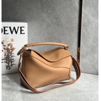 New Design Loewe Puzzle Medium Bag in Litchi-Grained Calfskin 3002B Light Brown 2024