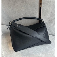 Super Quality Loewe Puzzle Medium Bag in Litchi-Grained Calfskin 3002B Black 2024