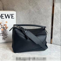 Super Quality Loewe Puzzle Medium Bag in Litchi-Grained Calfskin 3002B Black 2024