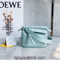 Low Cost Loewe Mini Puzzle bag in Satin Calfskin with Wide Leather Strap L2074 Blue Iceberg 2024