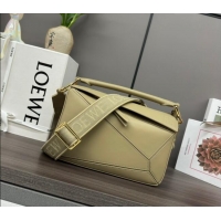 Reasonable Price Loewe Small Puzzle bag in Satin Calfskin with Jacquard Strap 262305 Clay Green 2024