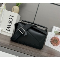 Low Price Loewe Small Puzzle bag in Satin Calfskin with Jacquard Strap 262305 Black 2024