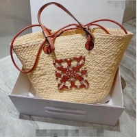 Best Price Loewe Raffia Straw and Leather Small Anagram Basket Bag L5080 Beige/Brown 2024