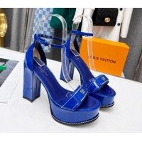 Good Quality Louis Vuitton Patent Leather Platform Sandals 12cm Blue 321019