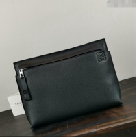 Famous Brand Loewe T Pouch in Grained Calfskin 3040 Black/Green 2024