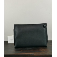 Famous Brand Loewe T Pouch in Grained Calfskin 3040 Black/Green 2024