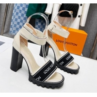 Popular Style Louis Vuitton Patent Leather Heel Sandals 9cm with Logo Strap White 321025