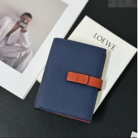 Top Quality Loewe Bifold Wallet in Grained Calfskin L2119 Blue 2024