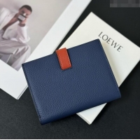 Top Quality Loewe Bifold Wallet in Grained Calfskin L2119 Blue 2024