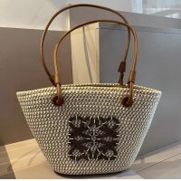 Top Quality Loewe Straw Medium Basket Bag 040203 White/Khaki 2024