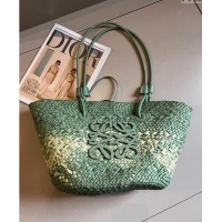 New Style Loewe Raffia Straw Small Anagram Basket Bag 0402 Light Green 2024