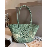 New Style Loewe Raffia Straw Small Anagram Basket Bag 0402 Light Green 2024